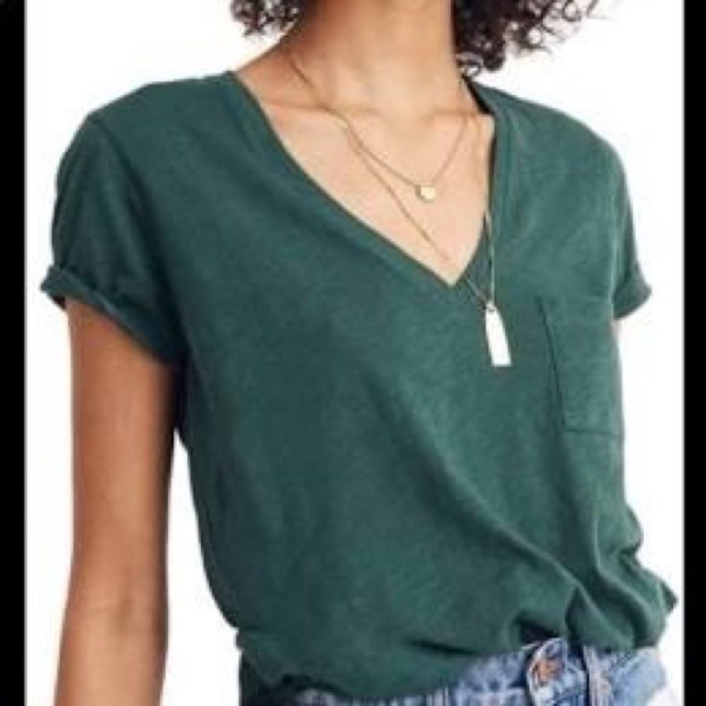 Madewell green whisper v neck tee small